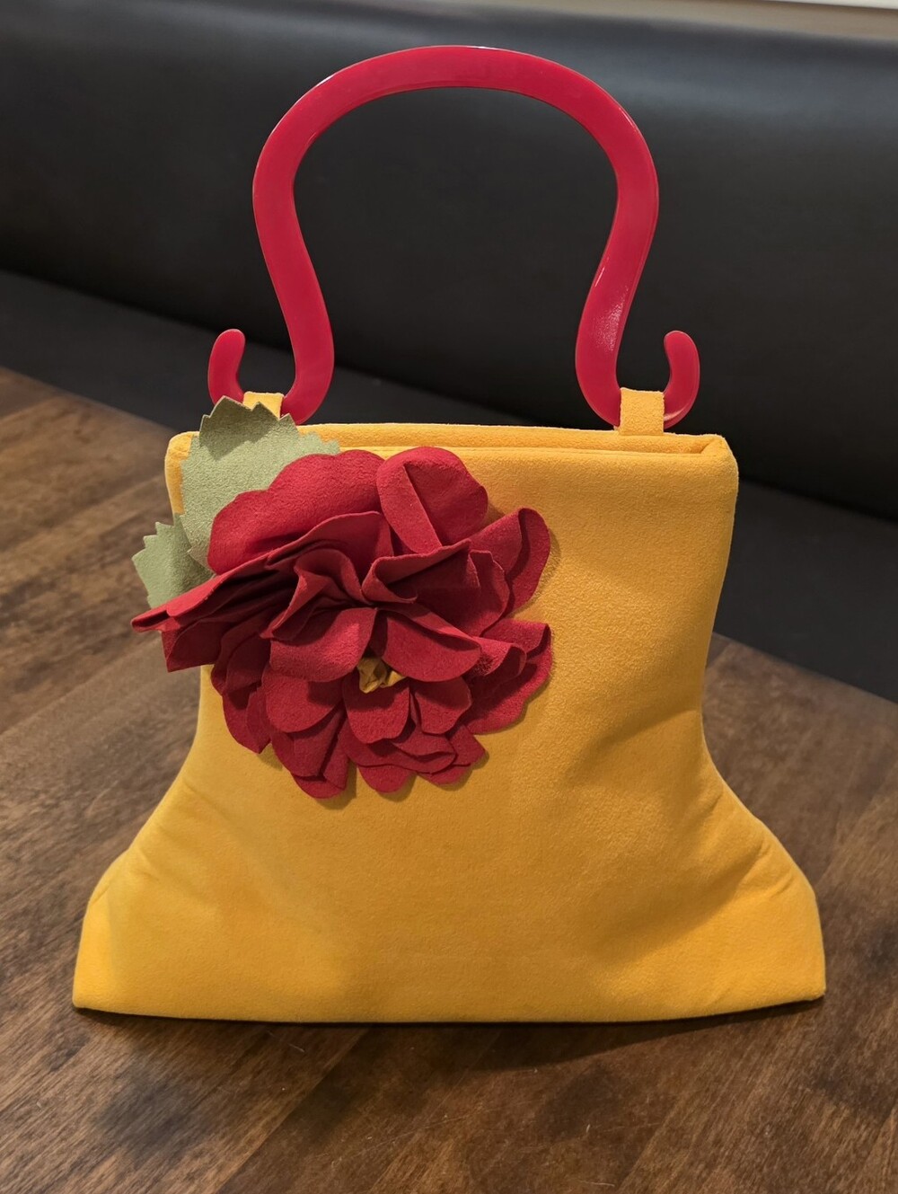 Marigot Yellow Felt Red Flower Handbag